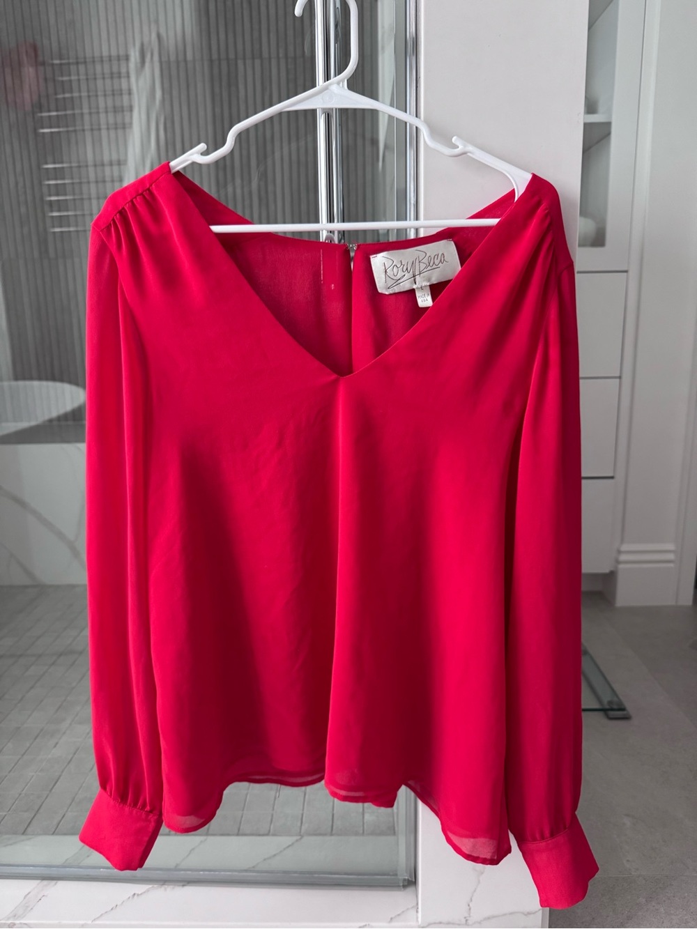Rory Beca V-Neck Long Sleeve Blouse in Hot Pink